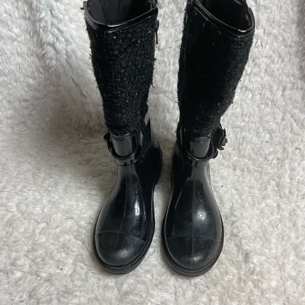Stuart Weitzman girl Waltz Black mid calf  rain boots glitter accent size 3